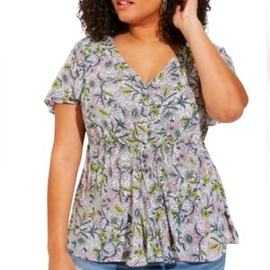 Torrid Georgette Twist Surplice Flutter Sleeve Blouse Babydoll Floral 3X 22 24